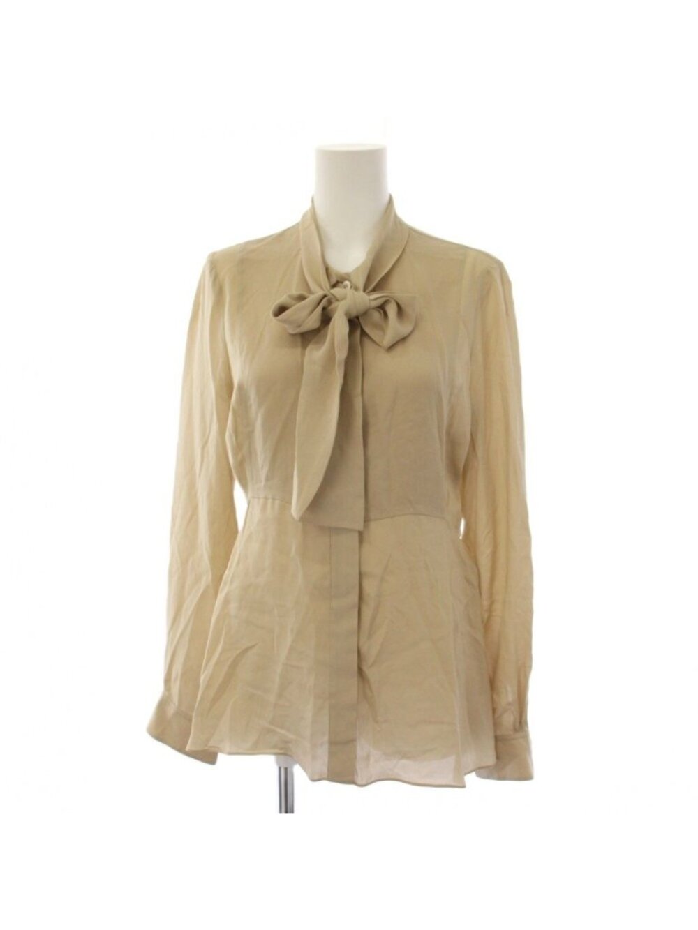 Gucci Bow Tie Blouse Shirt Long Sleeve Silk Beige 38